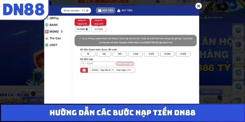 Hướng dẫn các bước nạp tiền DN88
